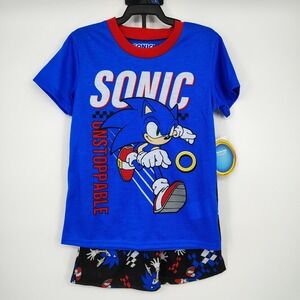NWT Sonic The Hedgehog Boys Pajama Shorts Set Size XS 4/5 Blue Red Video Game‎